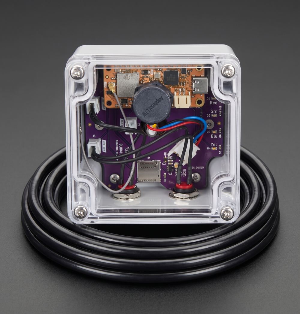 BluCloud cellular board, sensor connectors and SD card inside the enclosure